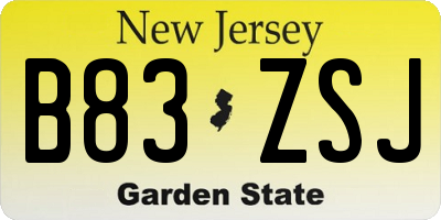 NJ license plate B83ZSJ