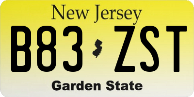 NJ license plate B83ZST
