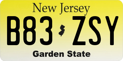 NJ license plate B83ZSY