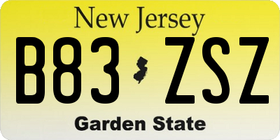 NJ license plate B83ZSZ