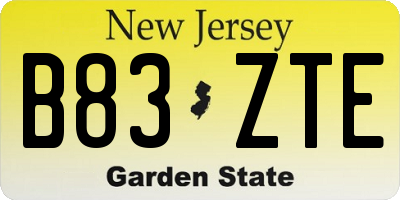 NJ license plate B83ZTE