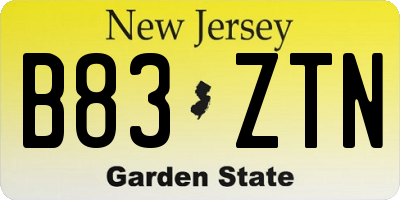 NJ license plate B83ZTN