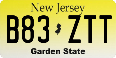 NJ license plate B83ZTT
