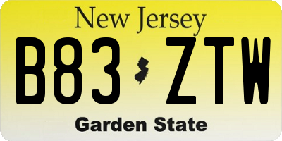 NJ license plate B83ZTW