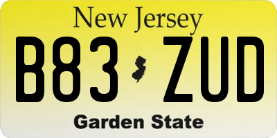NJ license plate B83ZUD