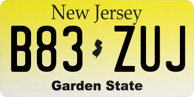 NJ license plate B83ZUJ