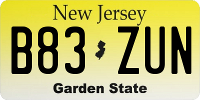 NJ license plate B83ZUN