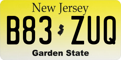 NJ license plate B83ZUQ