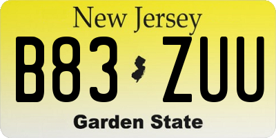 NJ license plate B83ZUU