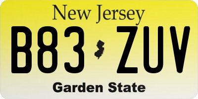 NJ license plate B83ZUV