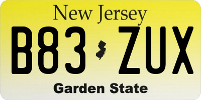 NJ license plate B83ZUX