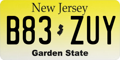 NJ license plate B83ZUY