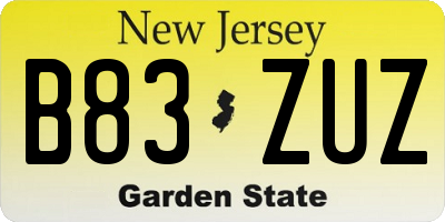 NJ license plate B83ZUZ