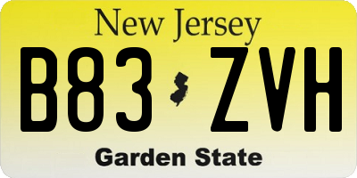 NJ license plate B83ZVH