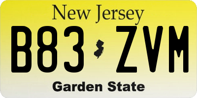 NJ license plate B83ZVM