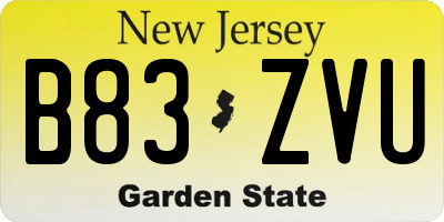 NJ license plate B83ZVU