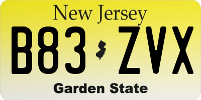 NJ license plate B83ZVX
