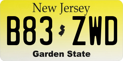 NJ license plate B83ZWD