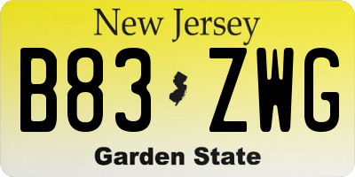NJ license plate B83ZWG