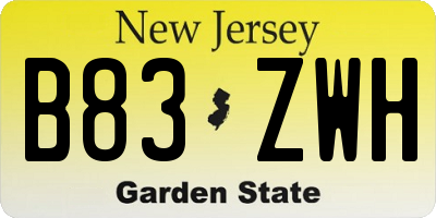 NJ license plate B83ZWH