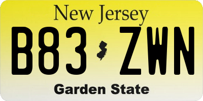 NJ license plate B83ZWN