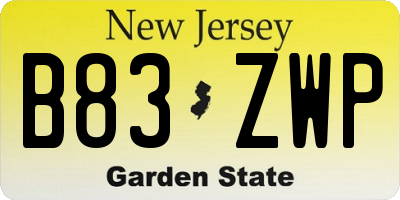 NJ license plate B83ZWP