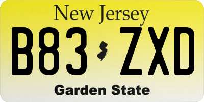 NJ license plate B83ZXD