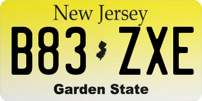 NJ license plate B83ZXE