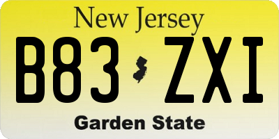 NJ license plate B83ZXI