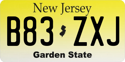 NJ license plate B83ZXJ