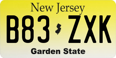 NJ license plate B83ZXK