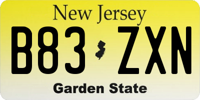NJ license plate B83ZXN