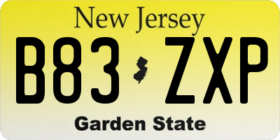 NJ license plate B83ZXP