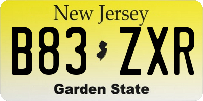 NJ license plate B83ZXR