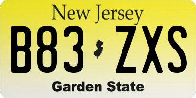 NJ license plate B83ZXS