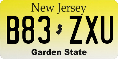 NJ license plate B83ZXU