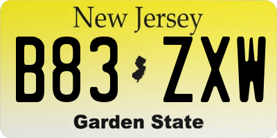 NJ license plate B83ZXW