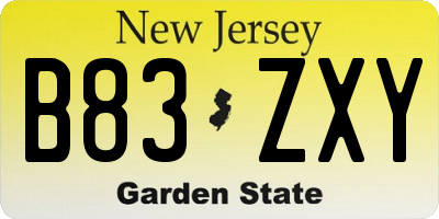 NJ license plate B83ZXY