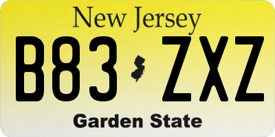 NJ license plate B83ZXZ