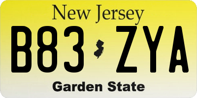 NJ license plate B83ZYA