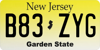 NJ license plate B83ZYG