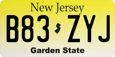 NJ license plate B83ZYJ