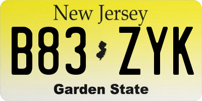 NJ license plate B83ZYK