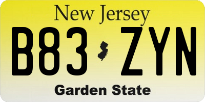 NJ license plate B83ZYN