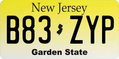 NJ license plate B83ZYP