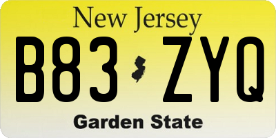 NJ license plate B83ZYQ