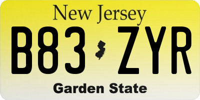 NJ license plate B83ZYR