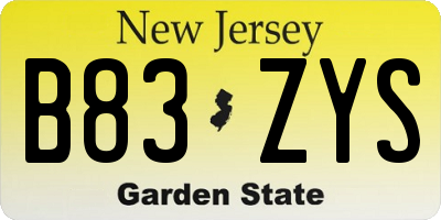 NJ license plate B83ZYS