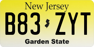 NJ license plate B83ZYT