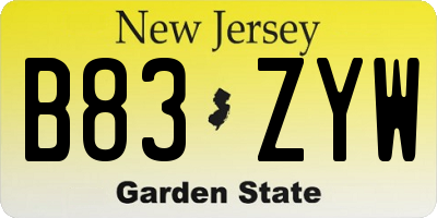 NJ license plate B83ZYW